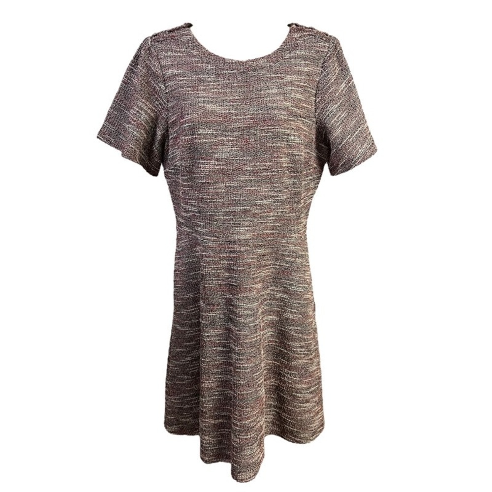LOFT Dress Womens 10 Multicolor Tweed Short Sleeve A-Line‎ Dress Academia Chic